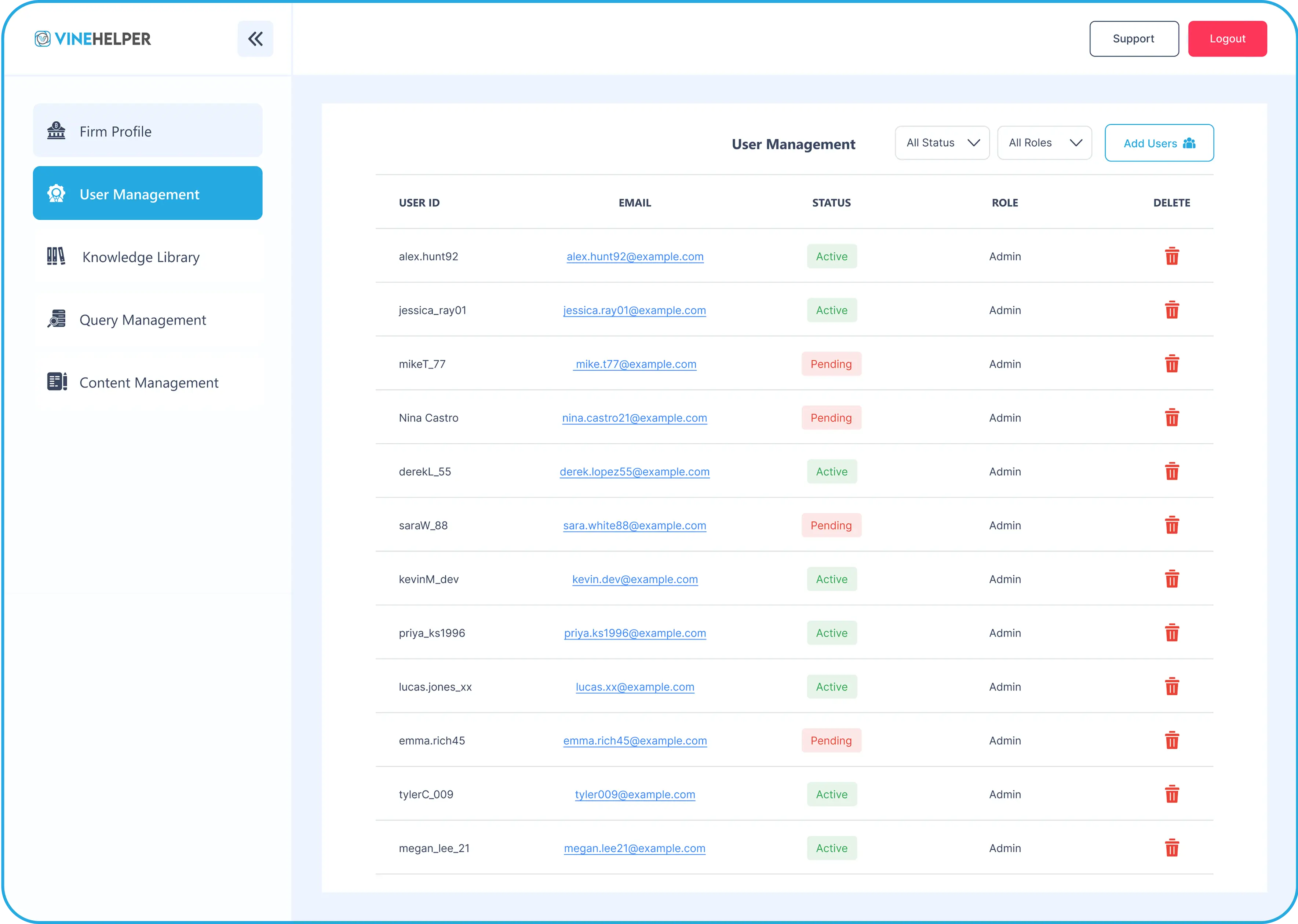 VineHelper® chatbot for law firms on Filevine screenshot of chat functionality
